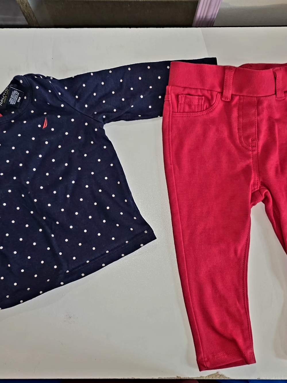 Nautica Baby Girl 2-Piece Set – Navy Polka Dot Top & Bright Pink Jeggings